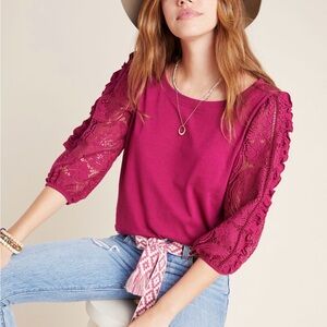 Anthropologie Nina Lace Top-Deep Berry